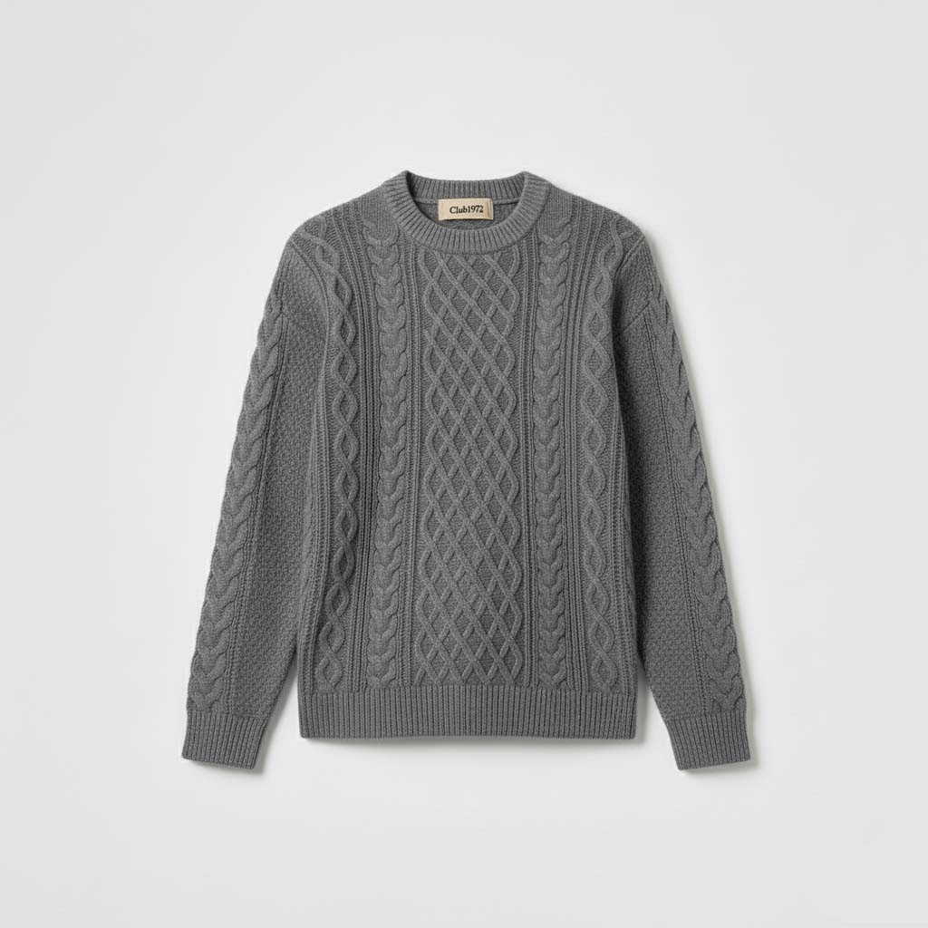 Club1972 | Men's Classic Cable-Knit Crewneck Sweater