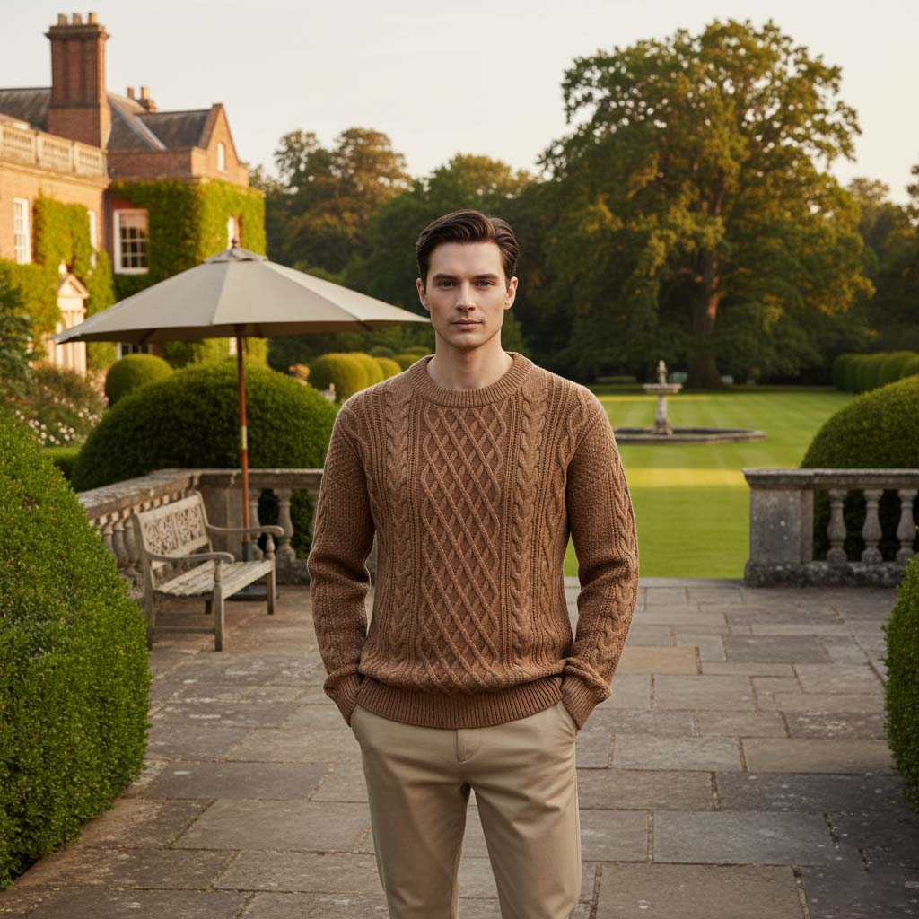 Club1972 | Men's Classic Cable-Knit Crewneck Sweater