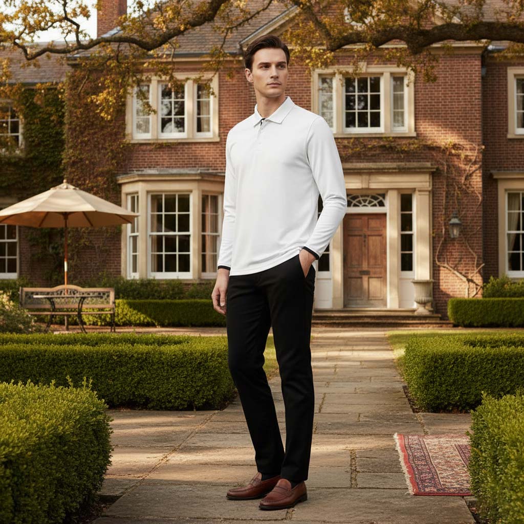 Club1972 | Men's Classic Long-Sleeve Cotton Polo Shirt