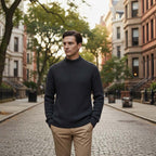 Club1972 | Men's Classic Ribbed Wool Mock Neck Sweater