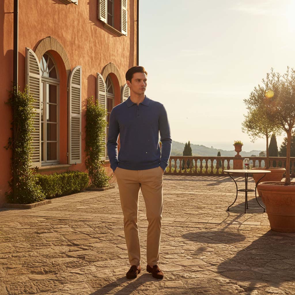 Club1972 | Men's Classic Merino Wool Knit Polo Sweater