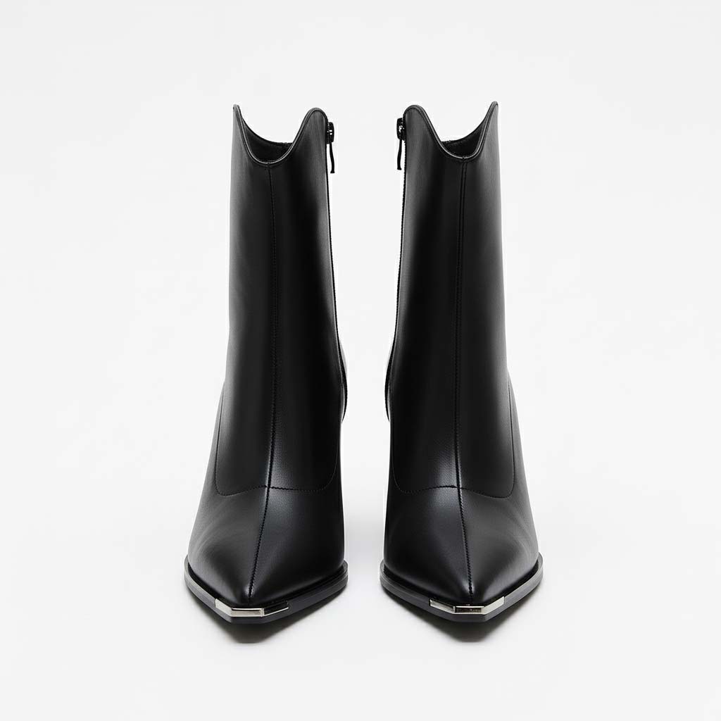 Club1972 | Women's Modern Leather Ankle Boots with Metal Toe