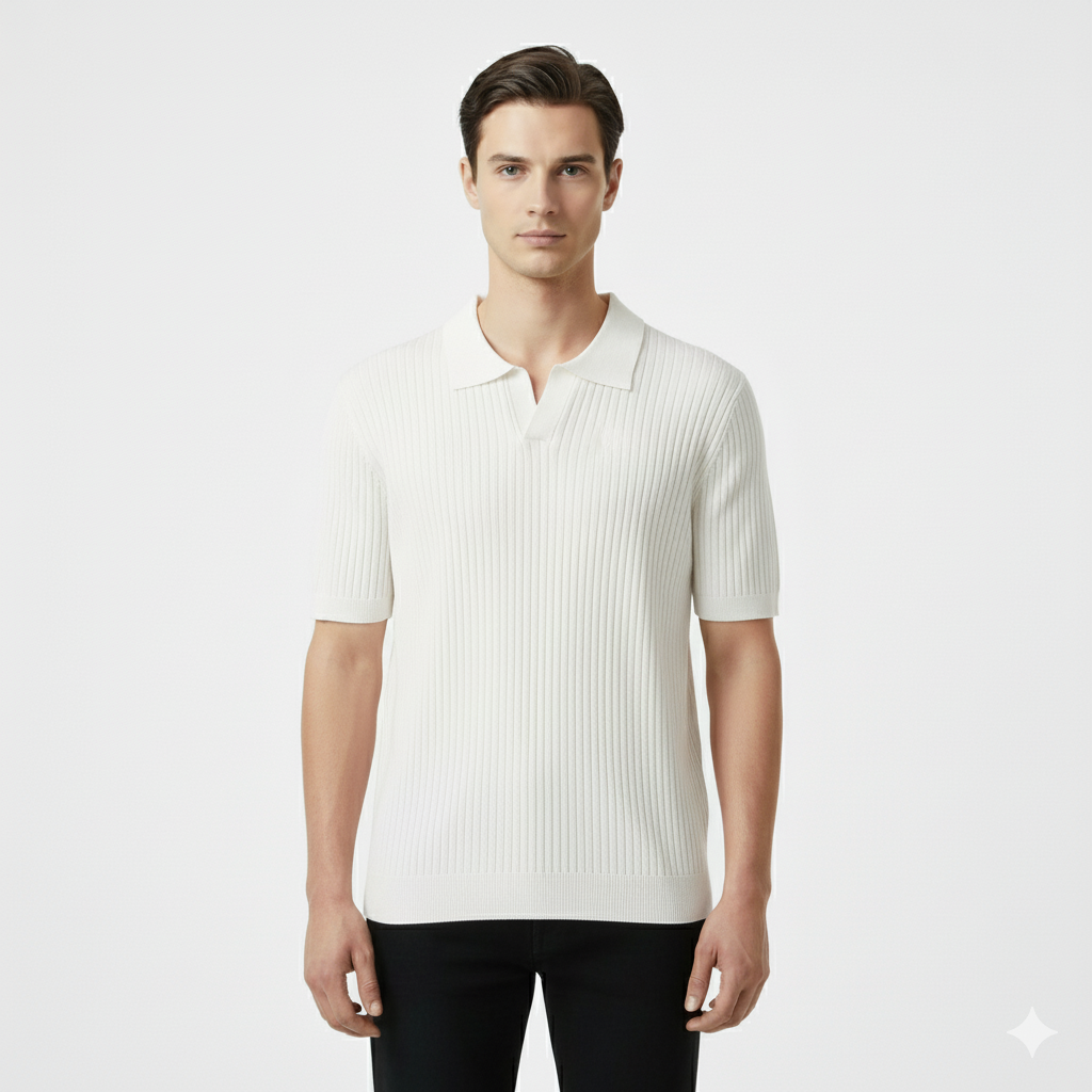 Club1972 | Men's Classic Ribbed Knit Polo Sweater