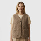 Club1972 | Women's Casual Teddy Fleece Button-Front Vest