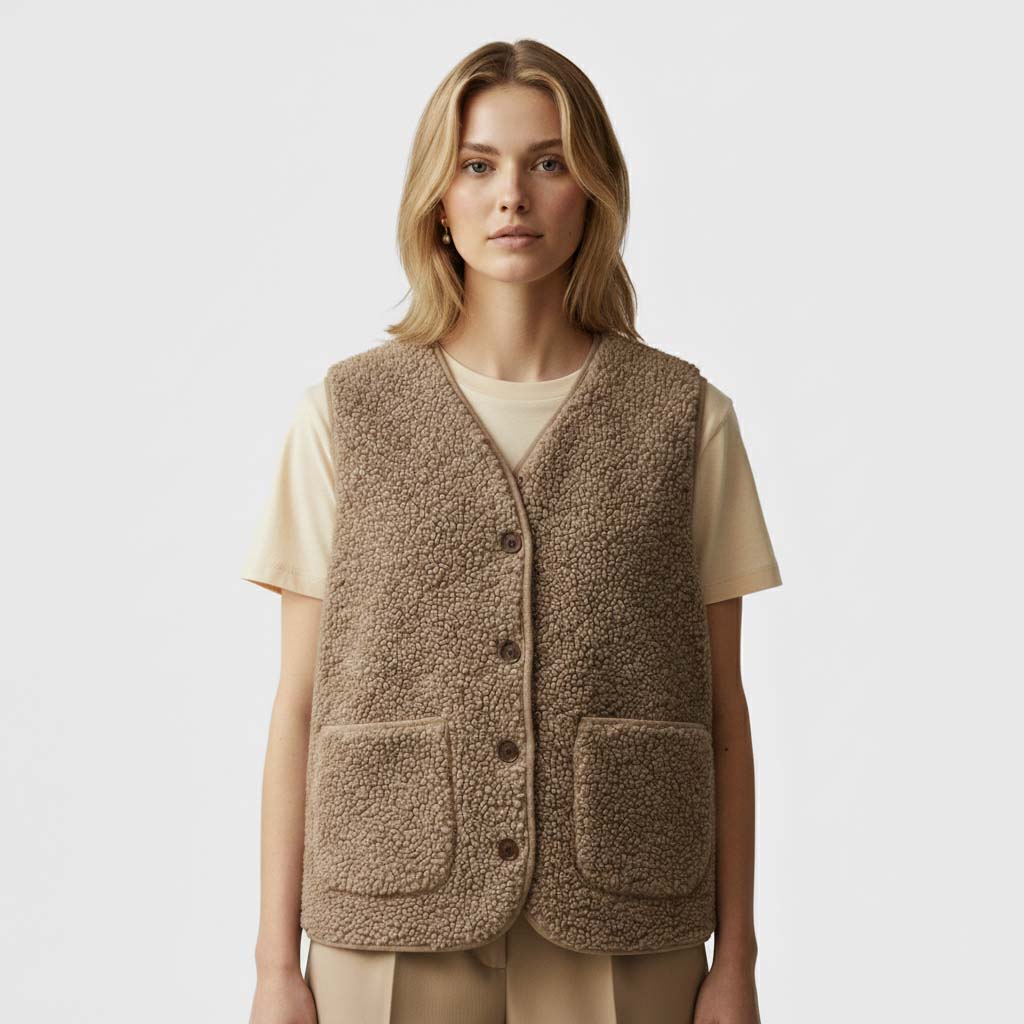 Club1972 | Women's Casual Teddy Fleece Button-Front Vest