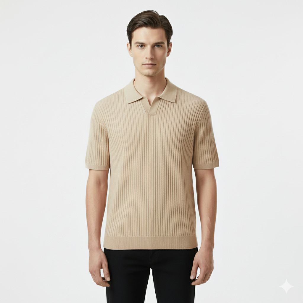 Club1972 | Men's Classic Ribbed Knit Polo Sweater