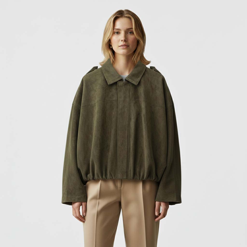 Club1972 | Women's Modern Suede-Effect Cropped Bomber Jacket