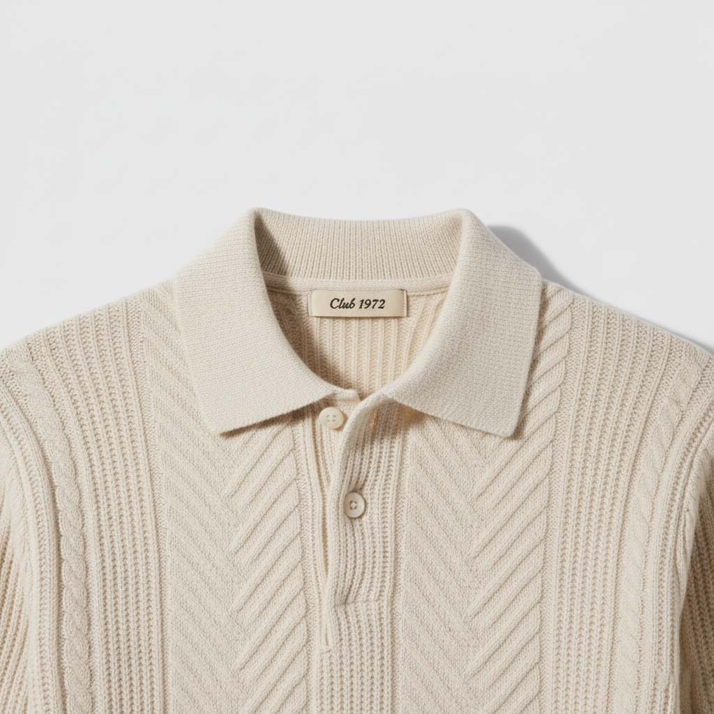 Club1972 | Men's Classic Wool Chevron Knit Polo Sweater