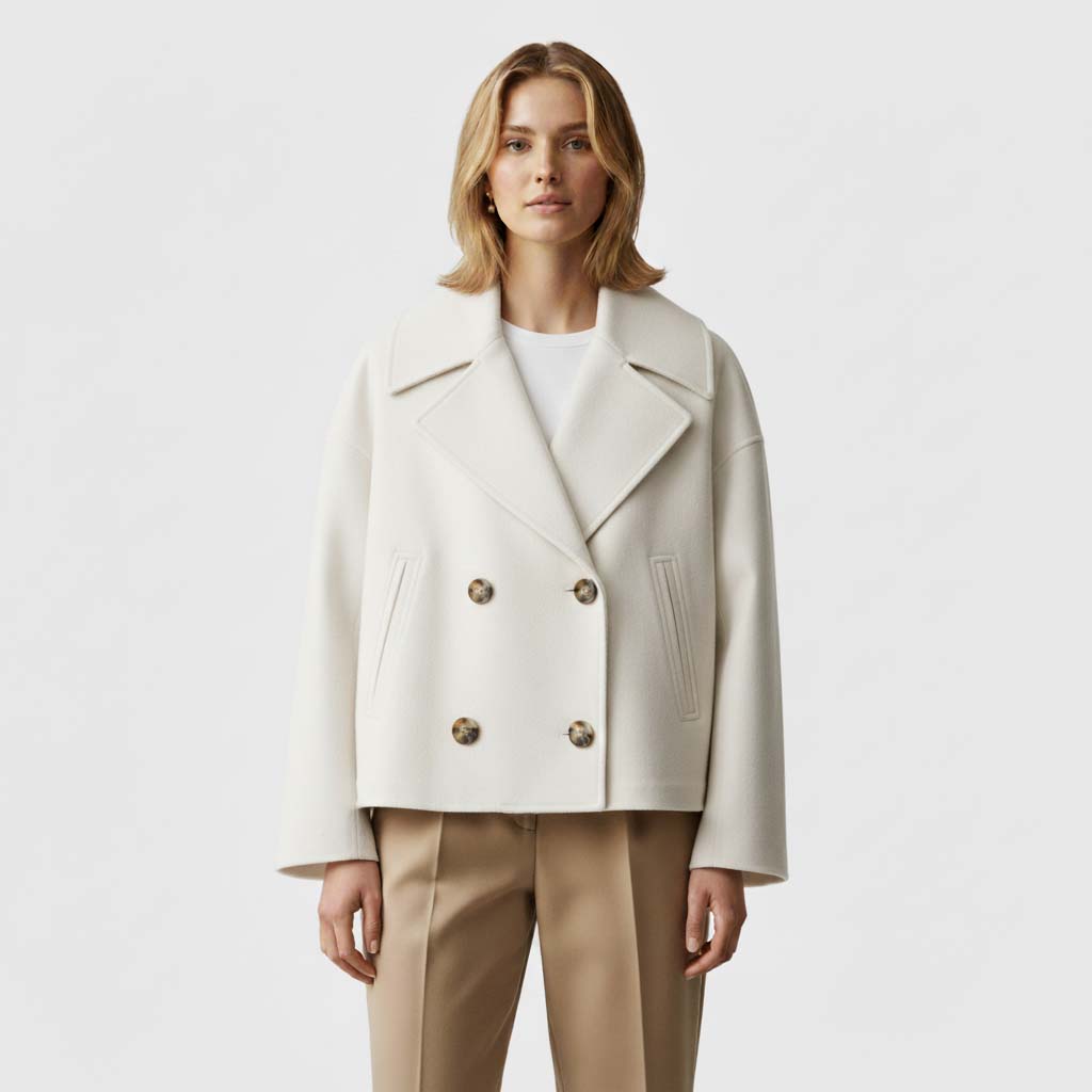 Club1972 | Women's Classic Wool Blend Double-Breasted Peacoat