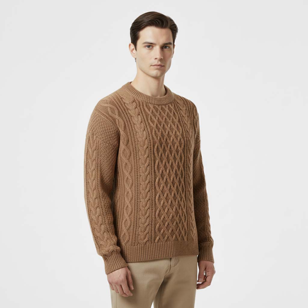 Club1972 | Men's Classic Cable-Knit Crewneck Sweater