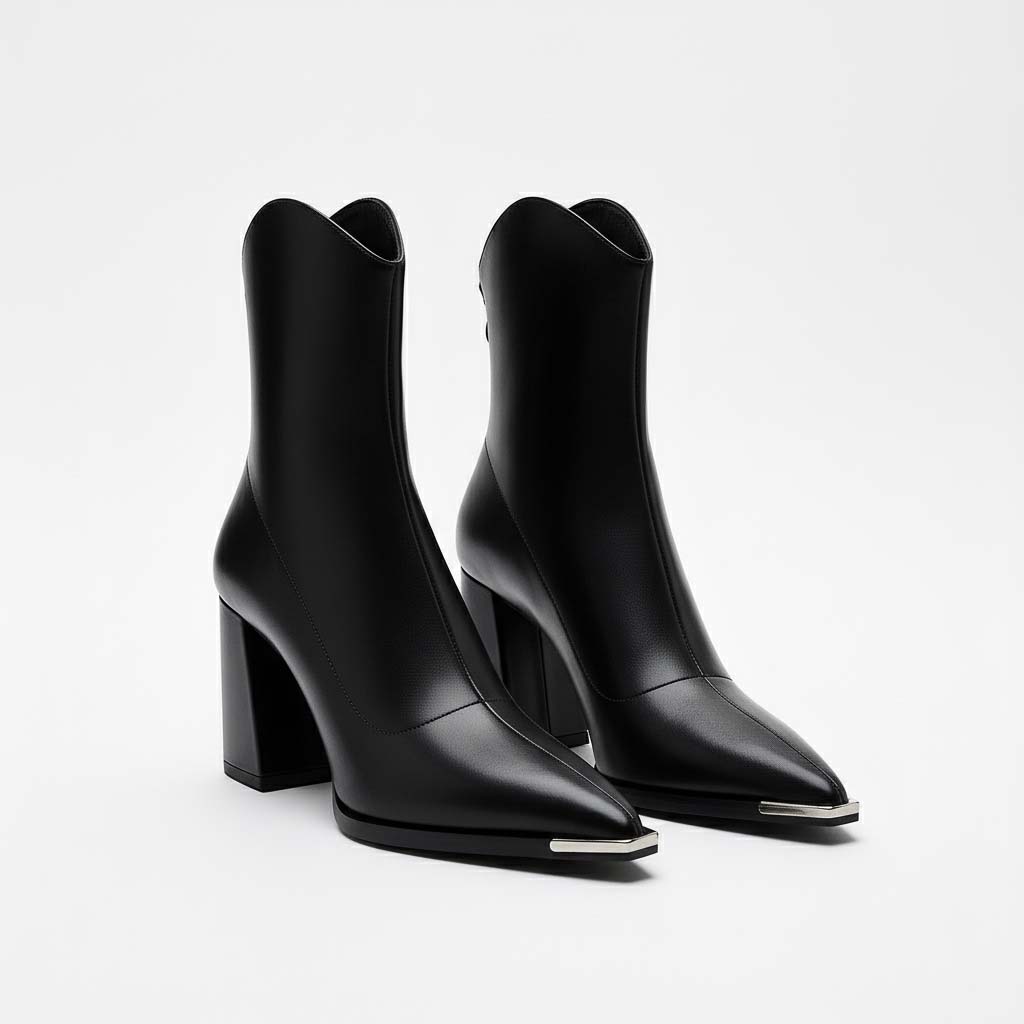 Club1972 | Women's Modern Leather Ankle Boots with Metal Toe