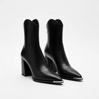 Club1972 | Women's Modern Leather Ankle Boots with Metal Toe