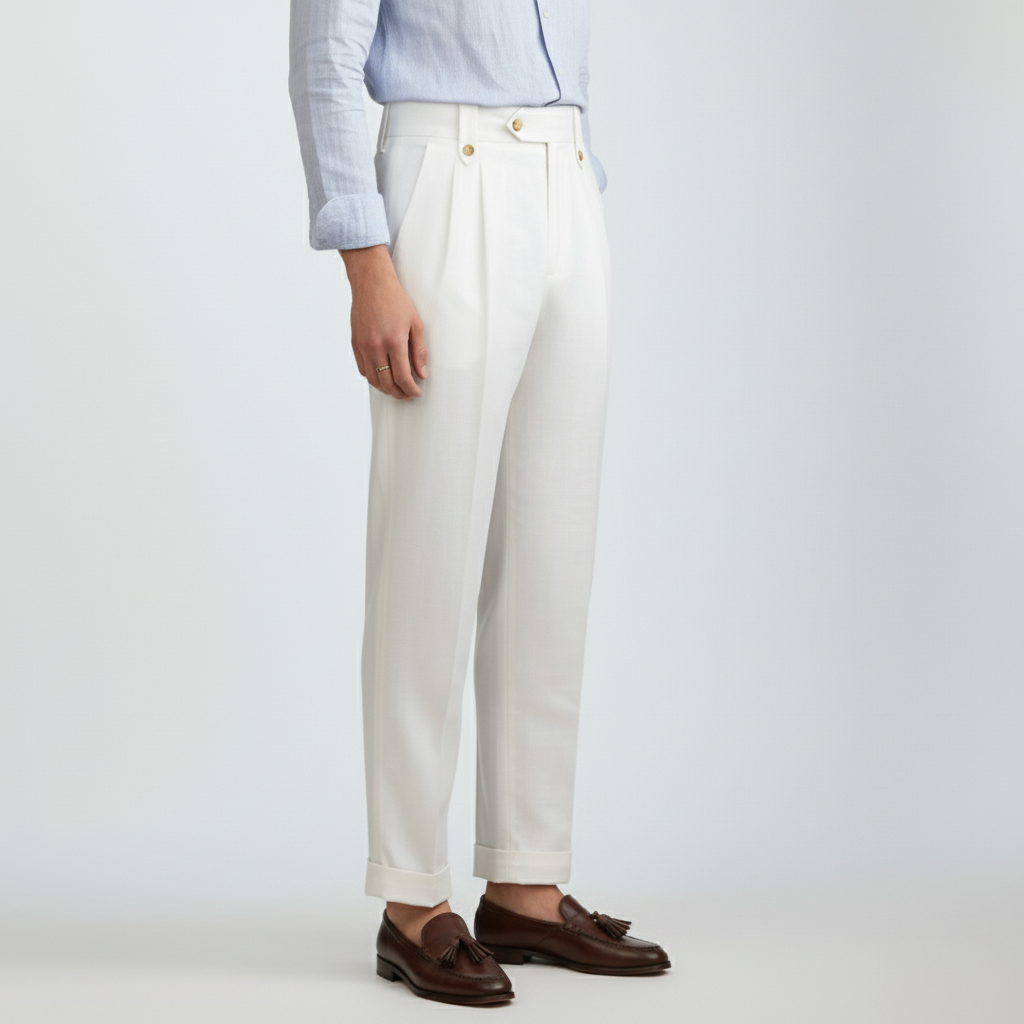 Club1972 | Men's Classic Pleated Linen Trousers