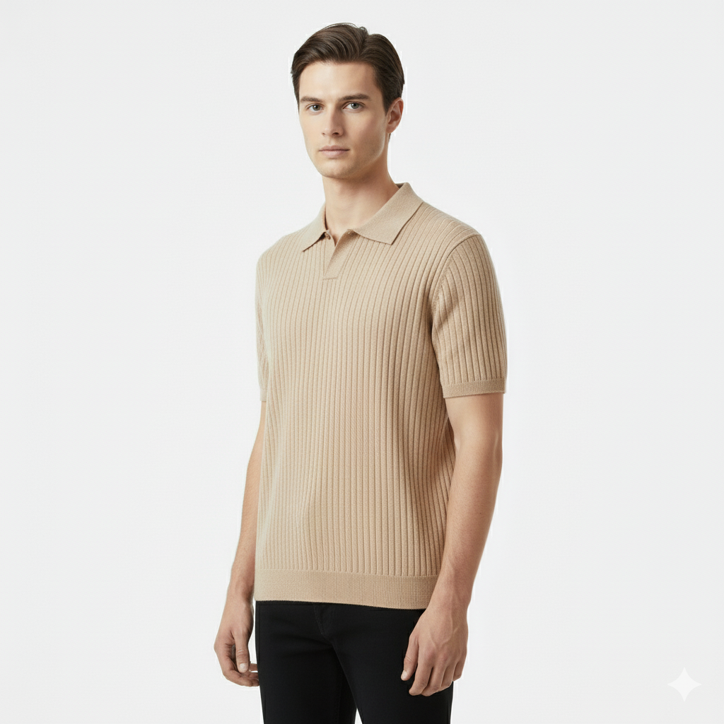 Club1972 | Men's Classic Ribbed Knit Polo Sweater