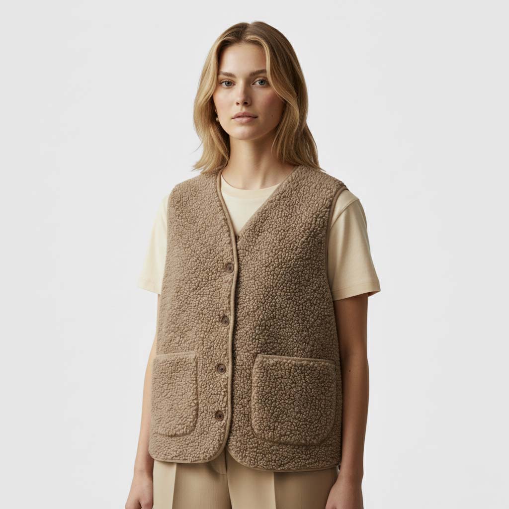 Club1972 | Women's Casual Teddy Fleece Button-Front Vest