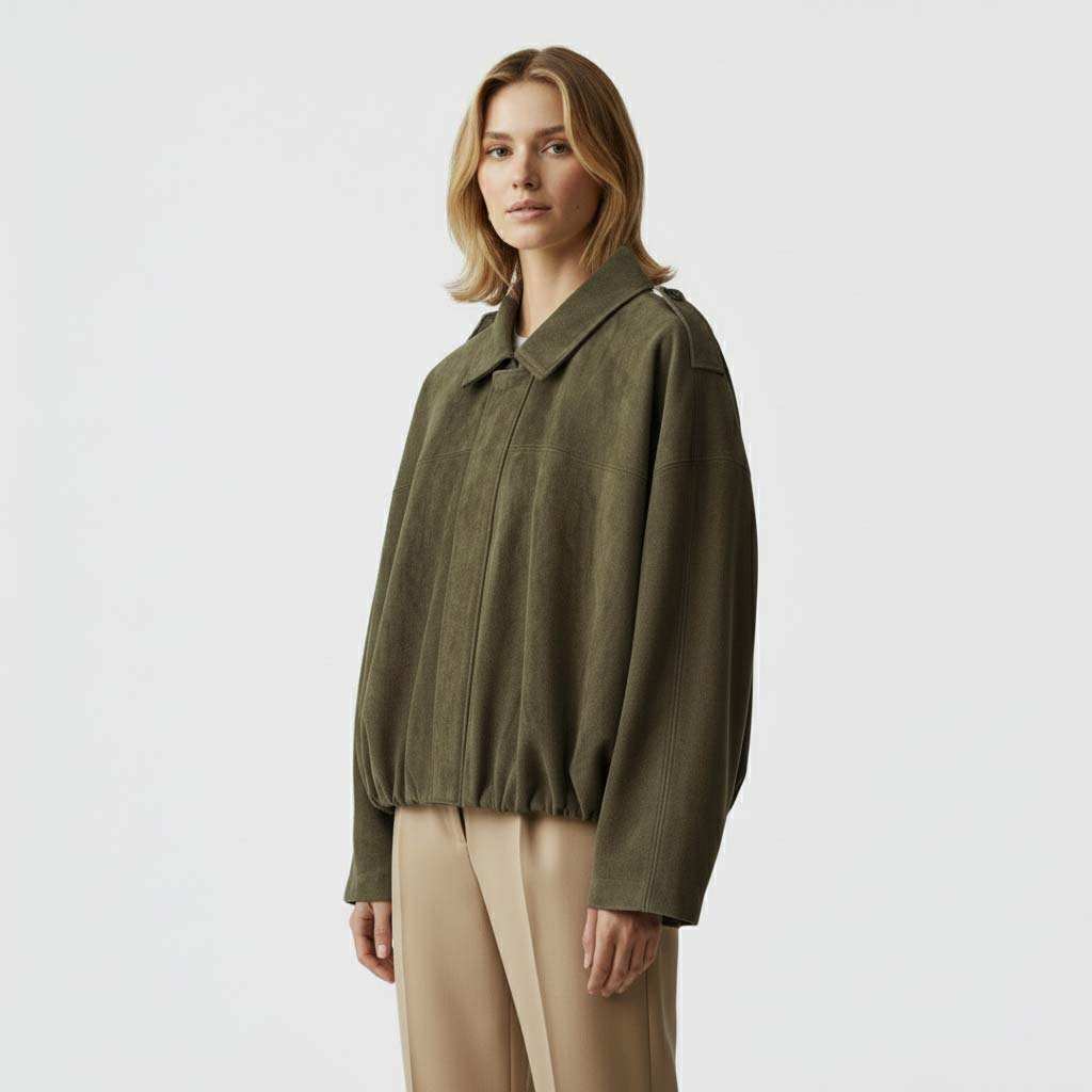 Club1972 | Women's Modern Suede-Effect Cropped Bomber Jacket