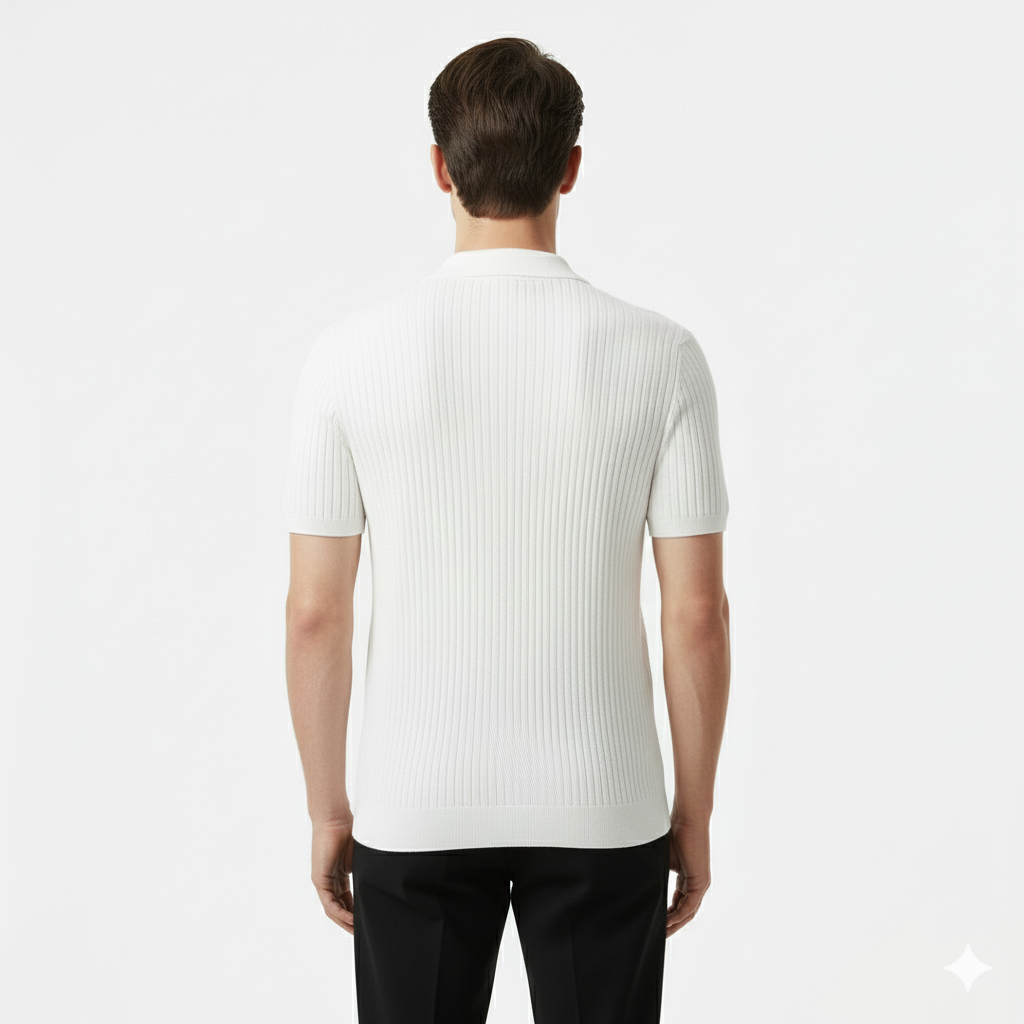 Club1972 | Men's Classic Ribbed Knit Polo Sweater
