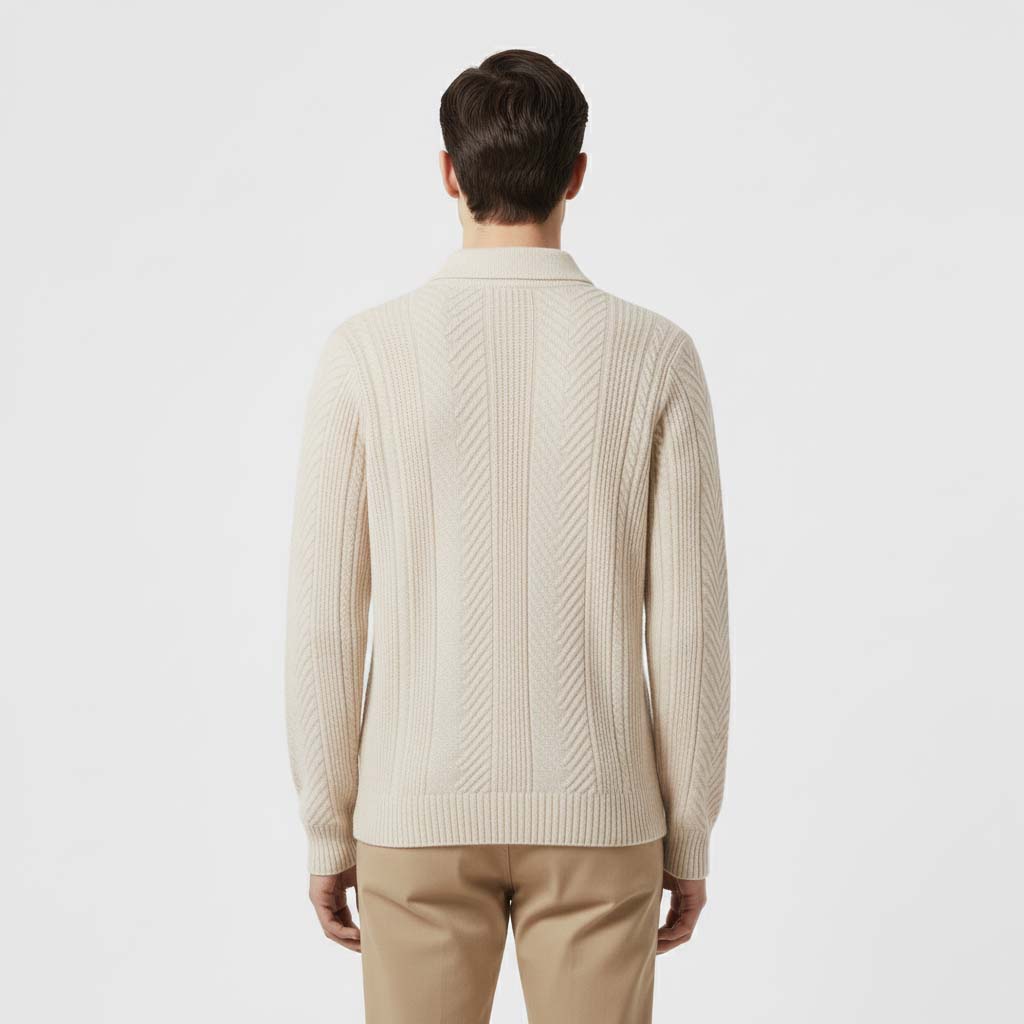 Club1972 | Men's Classic Wool Chevron Knit Polo Sweater