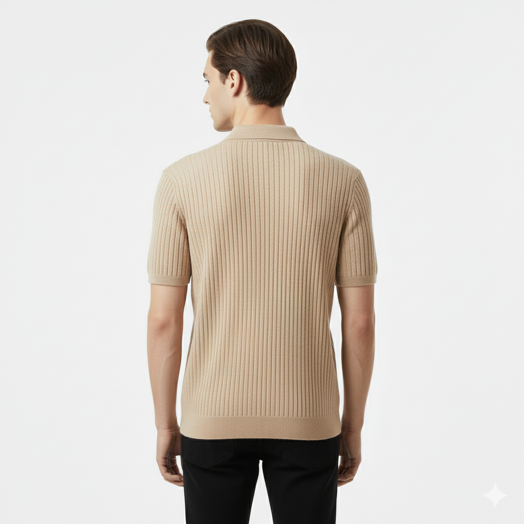 Club1972 | Men's Classic Ribbed Knit Polo Sweater
