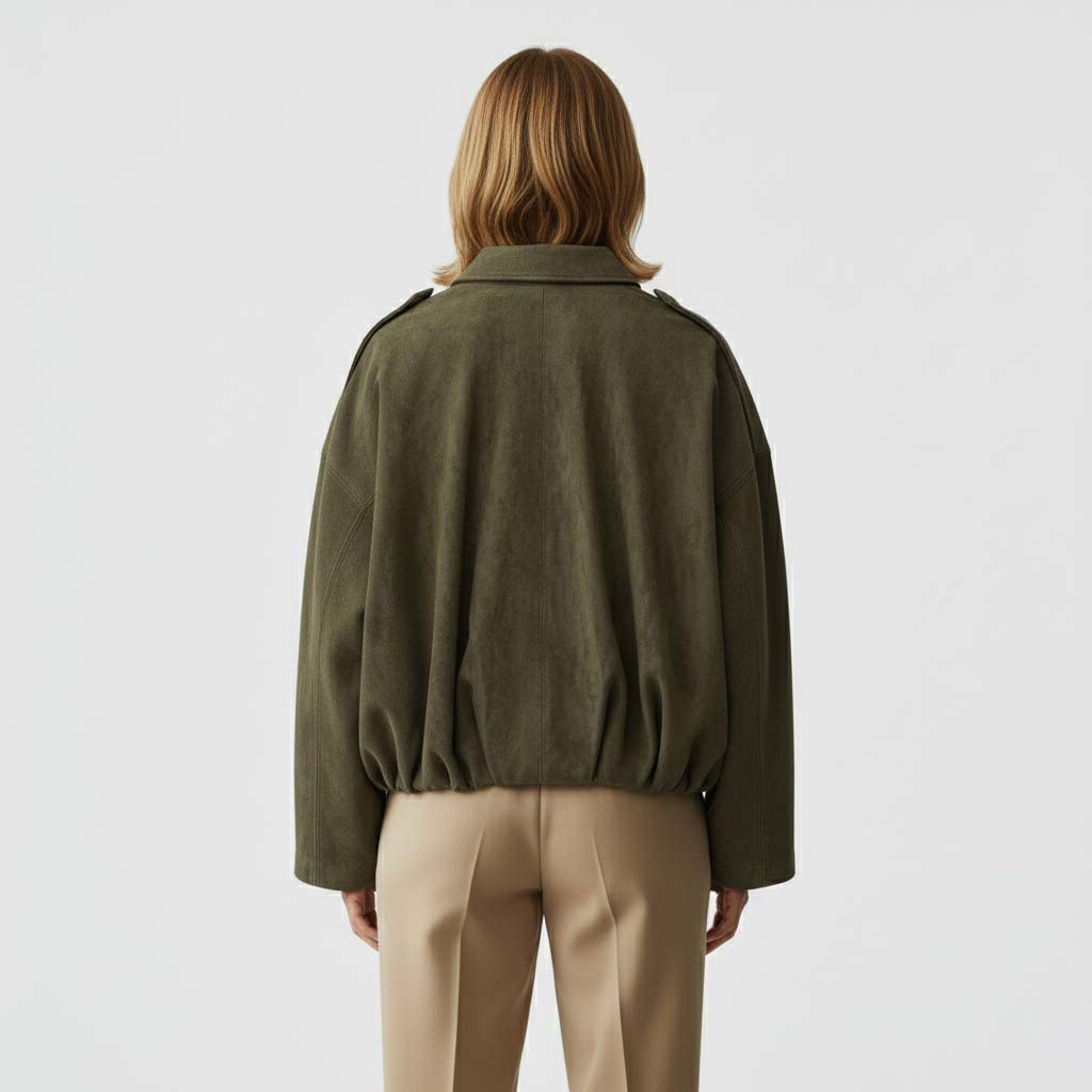 Club1972 | Women's Modern Suede-Effect Cropped Bomber Jacket