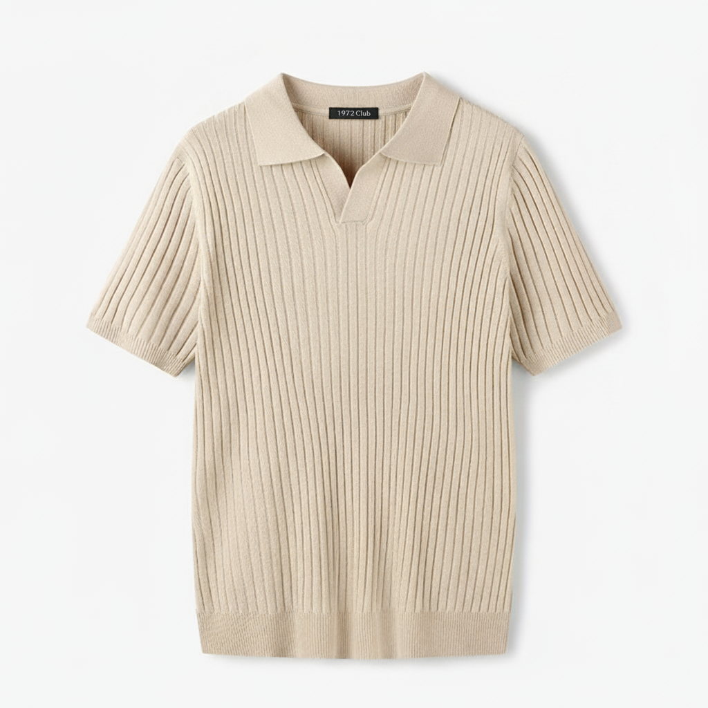 Club1972 | Men's Classic Ribbed Knit Polo Sweater
