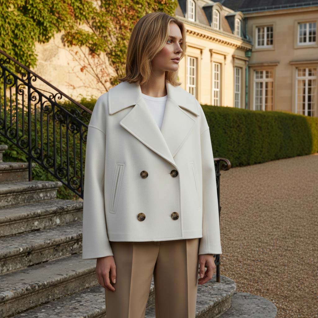 Club1972 | Women's Classic Wool Blend Double-Breasted Peacoat