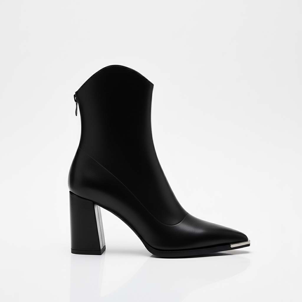 Club1972 | Women's Modern Leather Ankle Boots with Metal Toe