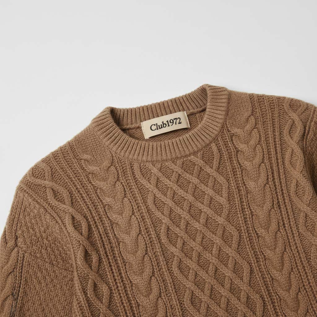 Club1972 | Men's Classic Cable-Knit Crewneck Sweater