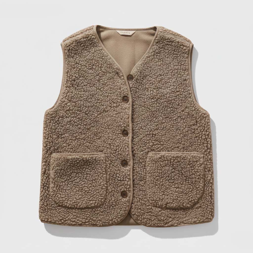 Club1972 | Women's Casual Teddy Fleece Button-Front Vest