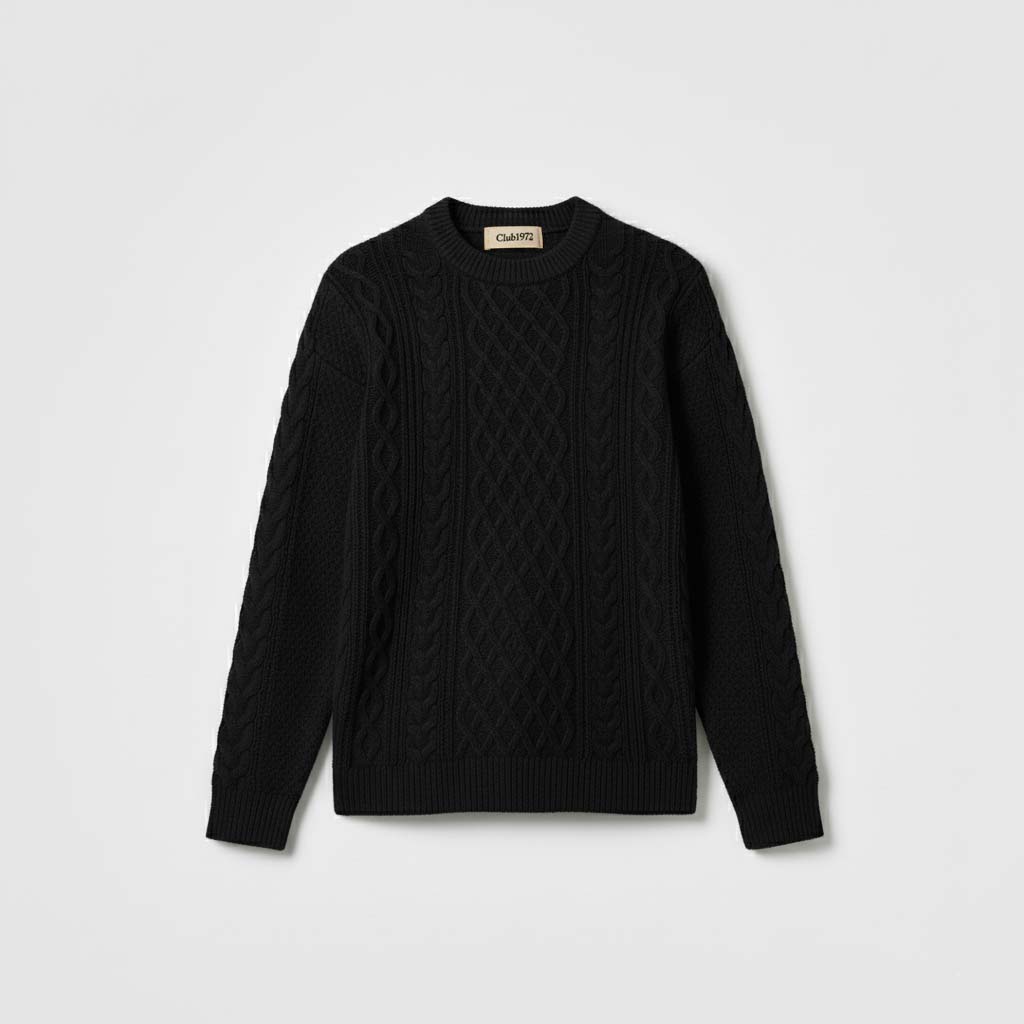 Club1972 | Men's Classic Cable-Knit Crewneck Sweater