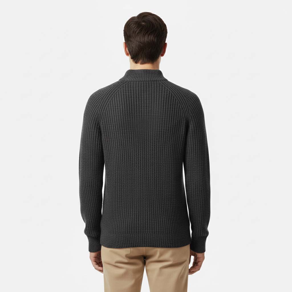 Club1972 | Men's Classic Ribbed Wool Mock Neck Sweater