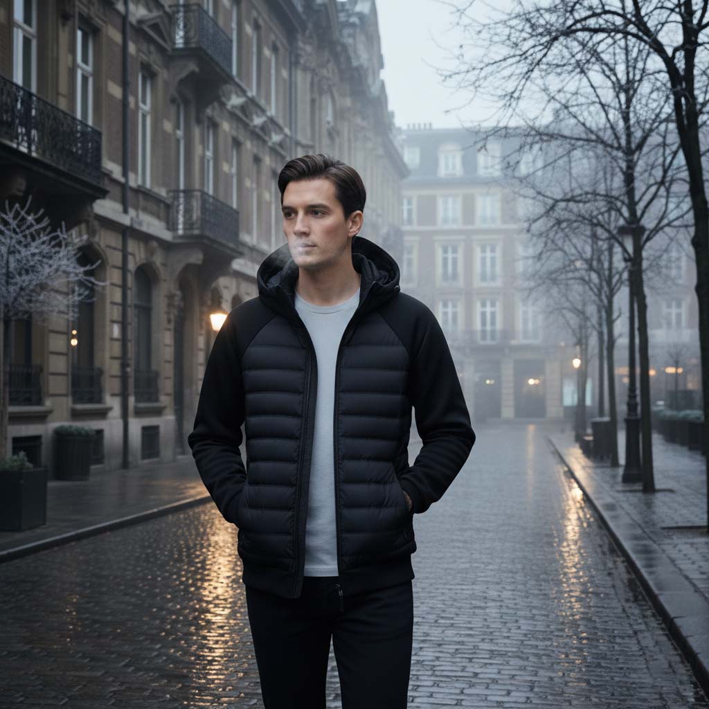 Club1972 | Men's Modern Quilted Hybrid Hooded Jacket