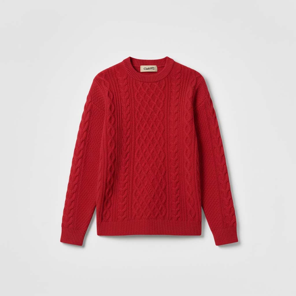 Club1972 | Men's Classic Cable-Knit Crewneck Sweater