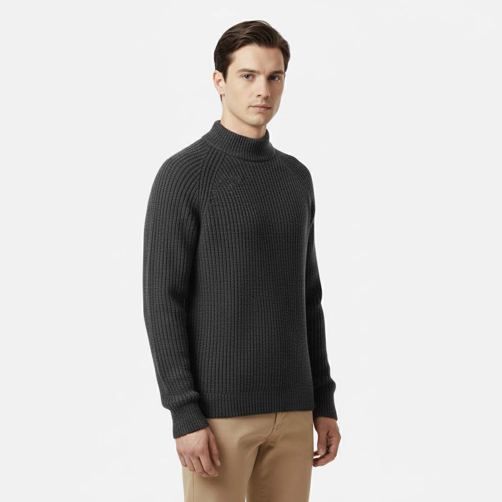 Club1972 | Men's Classic Ribbed Wool Mock Neck Sweater