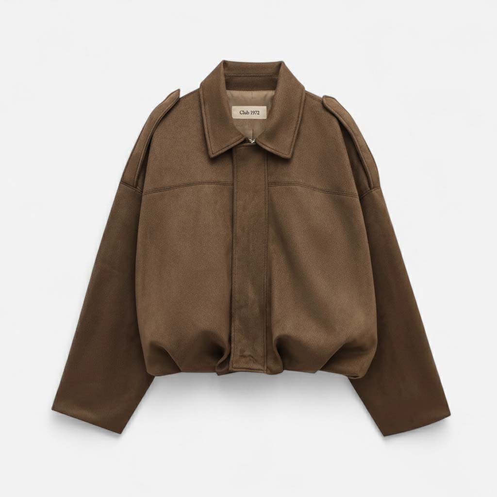 Club1972 | Women's Modern Suede-Effect Cropped Bomber Jacket