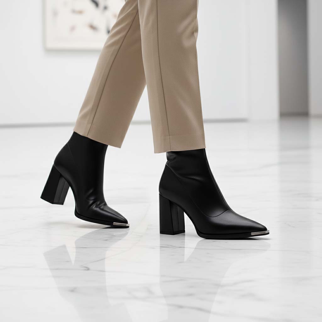 Club1972 | Women's Modern Leather Ankle Boots with Metal Toe