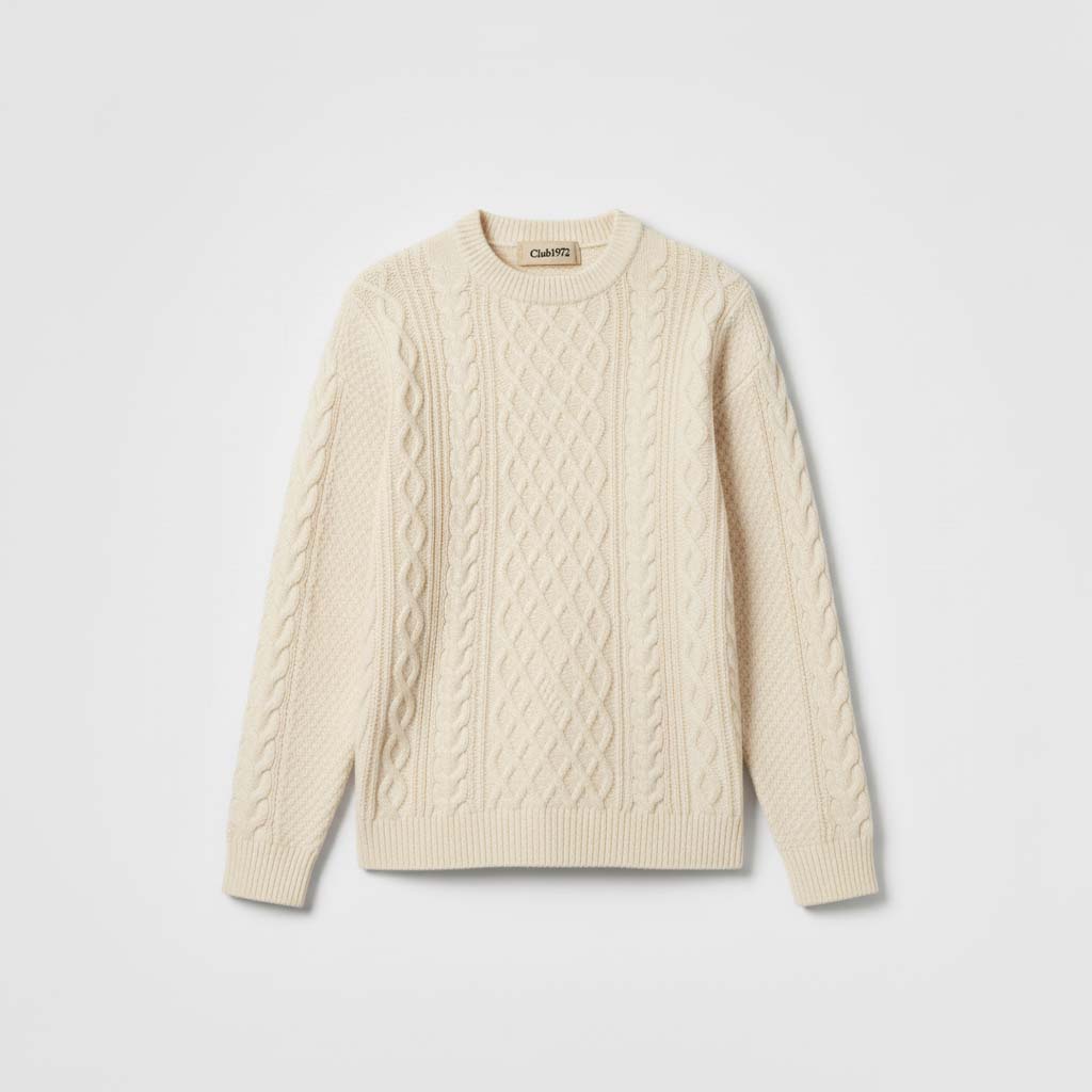 Club1972 | Men's Classic Cable-Knit Crewneck Sweater