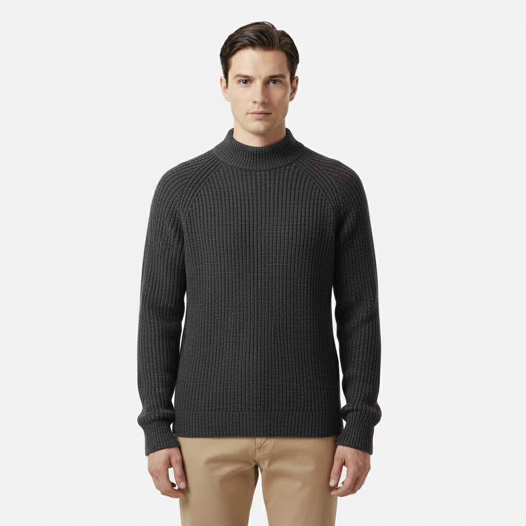 Club1972 | Men's Classic Ribbed Wool Mock Neck Sweater