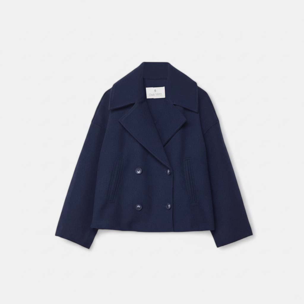 Club1972 | Women's Classic Wool Blend Double-Breasted Peacoat