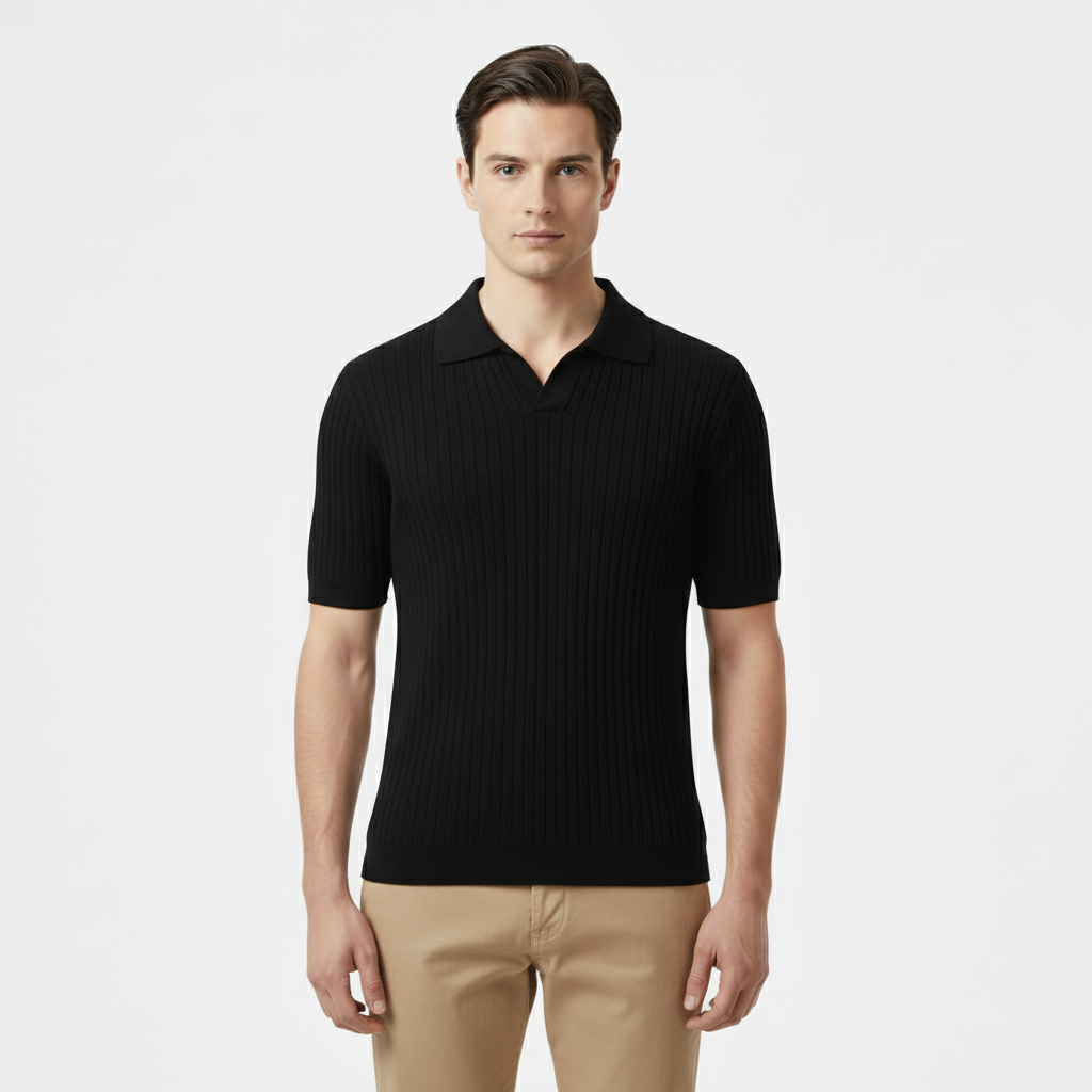 Club1972 | Men's Classic Ribbed Knit Polo Sweater