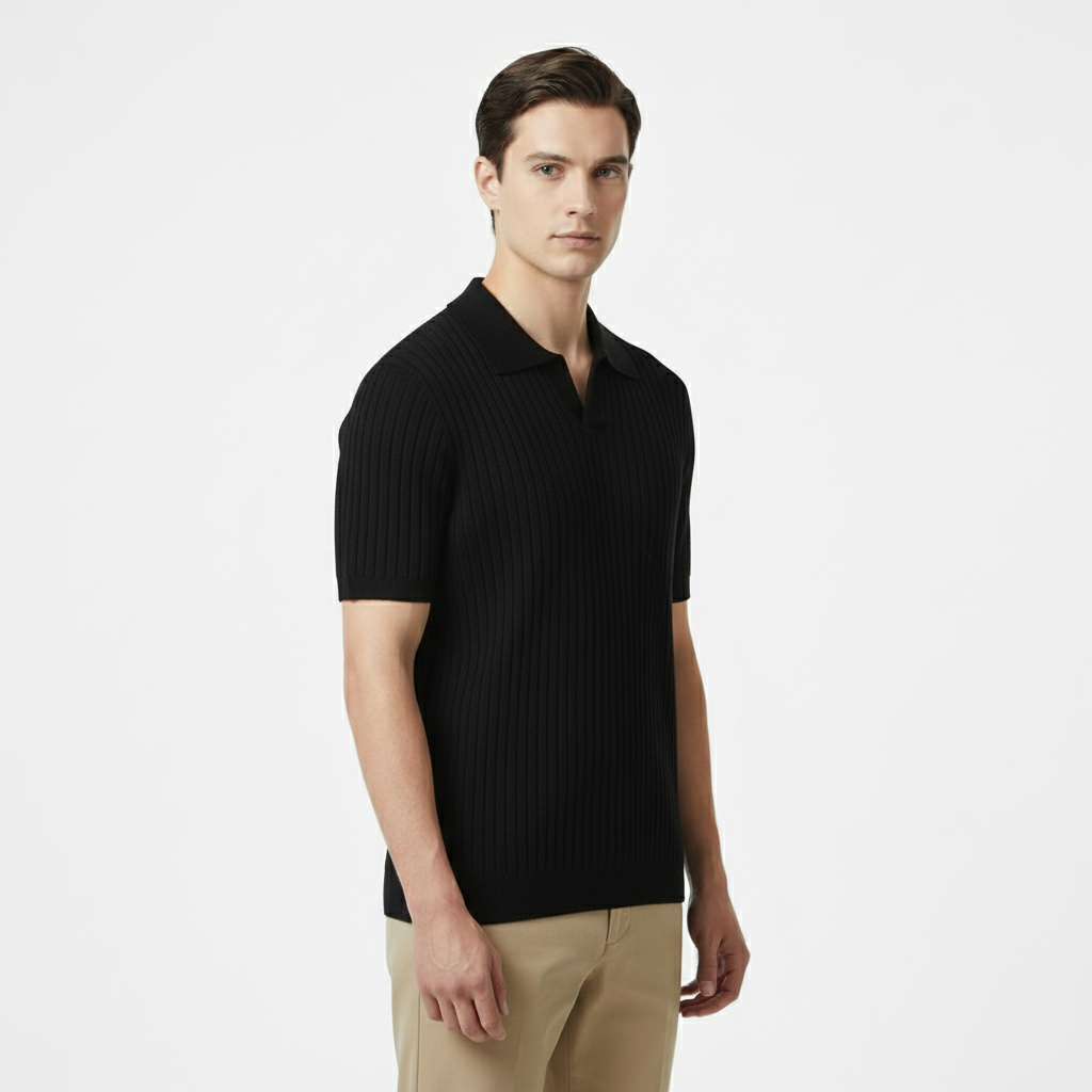 Club1972 | Men's Classic Ribbed Knit Polo Sweater