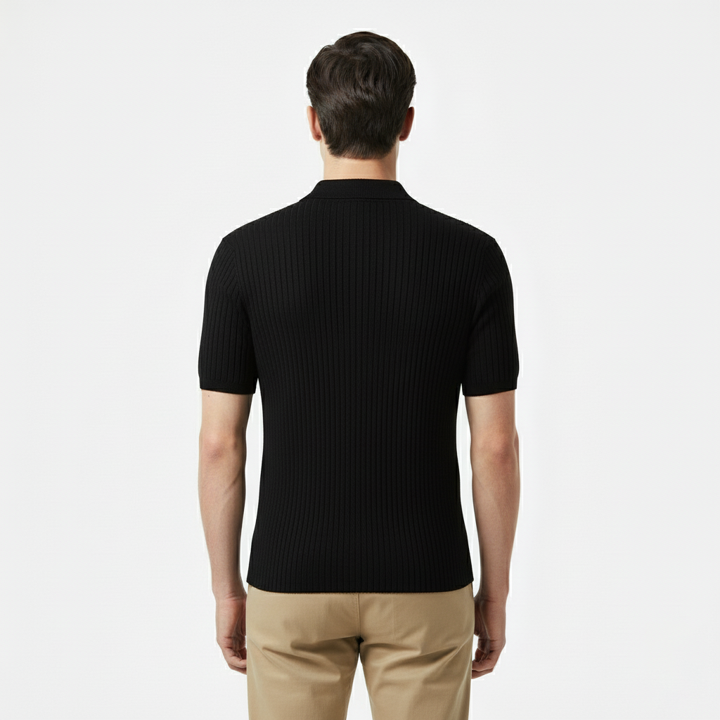 Club1972 | Men's Classic Ribbed Knit Polo Sweater