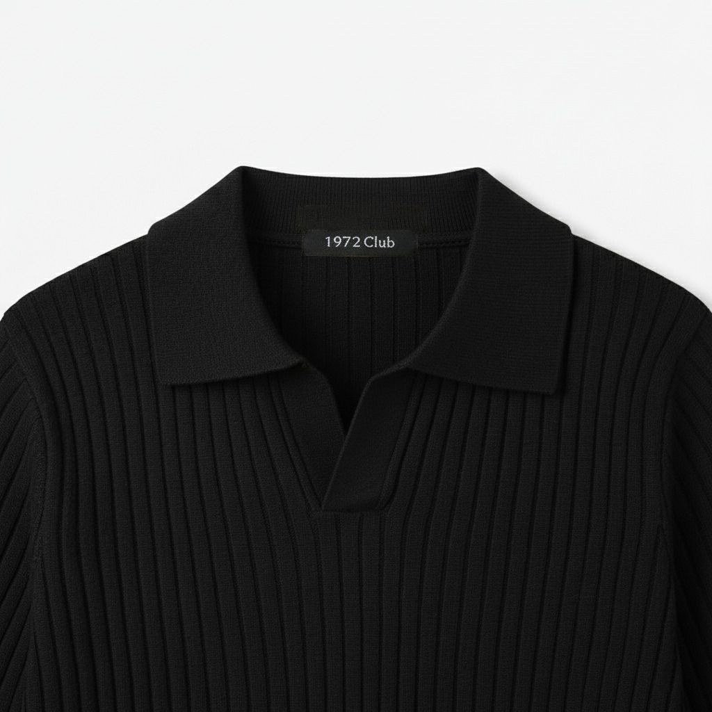 Club1972 | Men's Classic Ribbed Knit Polo Sweater