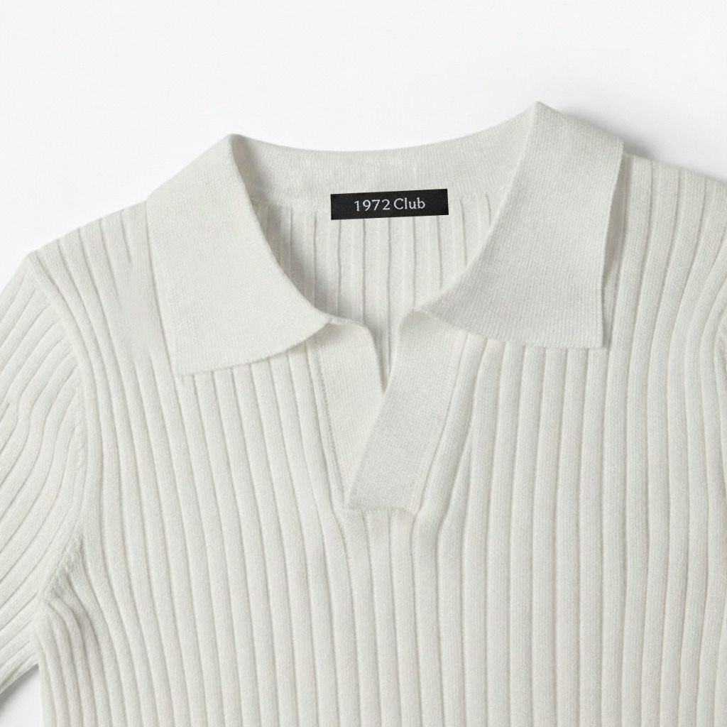 Club1972 | Men's Classic Ribbed Knit Polo Sweater